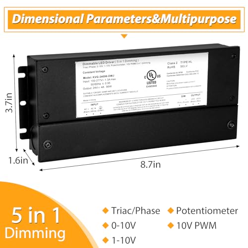 Image of 96W Dimmable LED Driver 24V, Triac Led Light Transformer Power Supply, Dimmable Transformer Compatible with lutron and leviton Dimmers, TRIAC /Phase /0-10V /1-10V /Potentiometer /10V PWM UL Listed