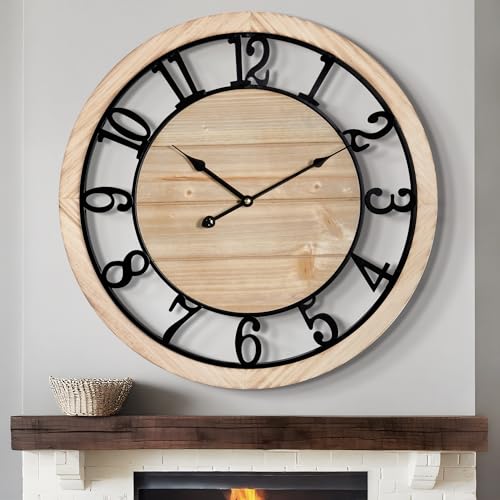LEIKE 30 Inch Extra Large Wall Clock - Rustic Wooden