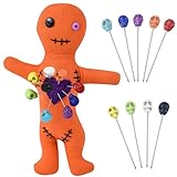 Waybas 10Pcs Voodoo Doll Kit, Real Voodoo Dolls with 9 Skull Pins Creepy Ghost Revenge Spells Voodoo Doll Relieve Stress Horror Dolls for Halloween Christmas Birthday Ornament Decoration(Orange)
