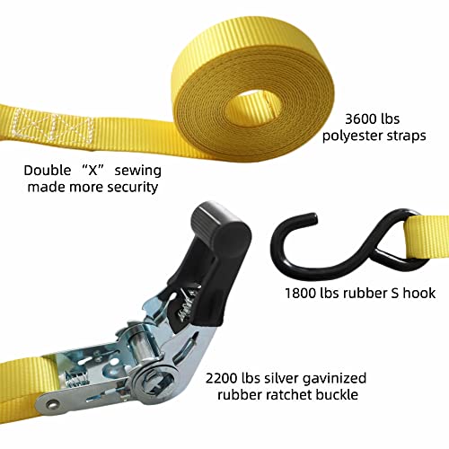 Yuoneiy Ratchet Straps Tie Downs Heavy (4Pk) Soft Loop Motorcycle Tie Down Straps Ratchet 1” X 15” X 1500 Lbs Breaking Strength For Trailer #TOP3