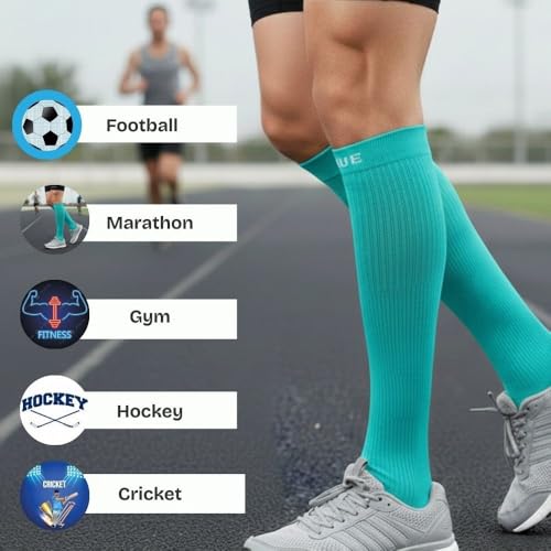 Image of KUE Knee Compression Socks for Men & Women - 18-21 mmHg Support for Pain Relief, Circulation, Blood Recovery - Sports, Running, Football, Cycling - Knee-High, Moisture-Wicking.