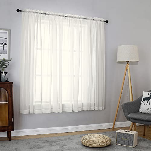 Image of OVZME 2 Panels Ivory Sheer Curtains 54 Inches Length Window Treatment for Kitchen, Elegant Airy Transparent Curtain Draperies Rod Pocket for Kids Living Room, Each 42 Width 54 Length