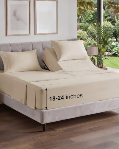 Image of Flex Top Split Head King Sheet Set - 4 Piece Extra Deep Sheets - Wheat