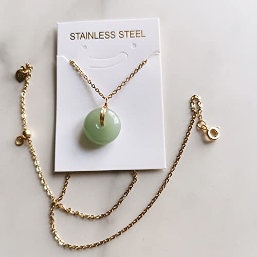 Fitjinzun Gold Plated On Stainless Steel Choker Necklace For Women, Natural Aventurine Jade Round Pendant, Lucky Fortune Adjustable Bead Chain Jewelry Birthday Gift For Her (Green Jade, 0.59Inch) #TOP4