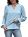 Dressy Tops for Women Dressy Casual V Neck Long Sleeve Blouses Fall Outfits 2025 Business Work Crochet Lace Shirts Trendy Fashion Clothing Light Blue XL