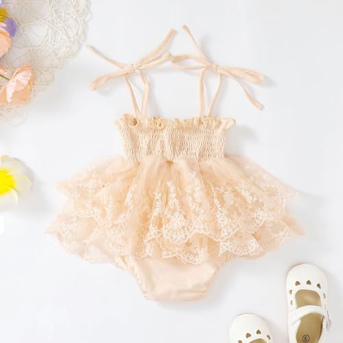Newborn Baby Girl Romper Dress Sleeveless Tie Up Hem Lace Flower Embroidery Jumpsuit Infant Summer Clothes3