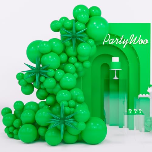 Image of PartyWoo Green Star Balloons 110pcs Different Sizes 18 12 10 5 Inch Pack 22 Inch Green Spike Star Explosion Foil Mylar Balloon Arch Kit for Birthday Engagement Party Decorations Green-Y24