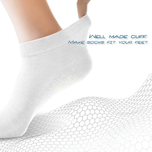 Men's Lightweight Ankle Socks Low Cut Athletic Socks High Elasticity Soft Cotton Blend Sweat-Absorbing Odor-Proof for Daily Wear and Sport Solid White 8 Pairs Box Packaging Men's Size 6-94