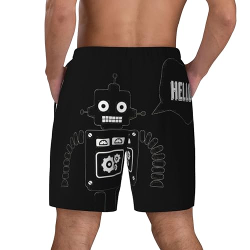 Short de plage noir imprimé robot haut de gamme avec maintien compression
