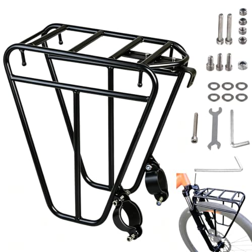 Fahrrad Gepäckträger Vorne, Vorderrad und Front Gepäckträger aus Stahl mit Installationswerkzeuge & Effektiver Schockdämpfung & Tragfähigkeit 30KG, Geeignet für Fernreisen und den Täglichen Arbeitsweg