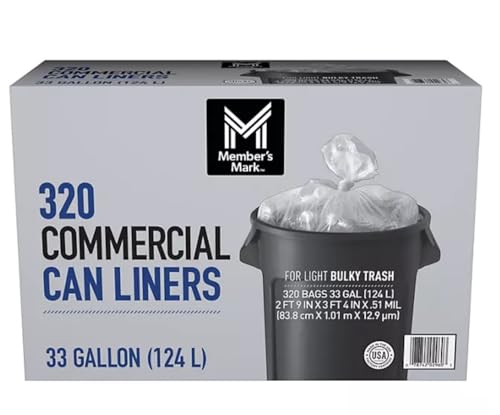 Member Mark 33 Gallon Commercial Trash Bags 16 rolls of 20 ct., total 320 ct.