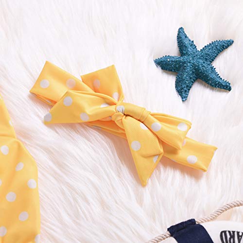 Baby Girl Bikini,Kids Toddler Polka Dot Swimsuits Halter Swimwear Bikinis Set with Headband (Yellow, 6-12 Months)