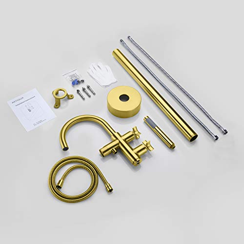 Artiqua Freestanding Tub Filler Bathtub Faucet Brushed Gold Floor Mount Brass Bathroom Faucets With Hand Shower #TOP6
