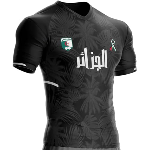 Maillot Algérie Palestine Football AG-PL-8 Drapeau palestinien (FR/ES, Alpha/Lettres, XXL, Taille Normale, Taille Normale, Noir)