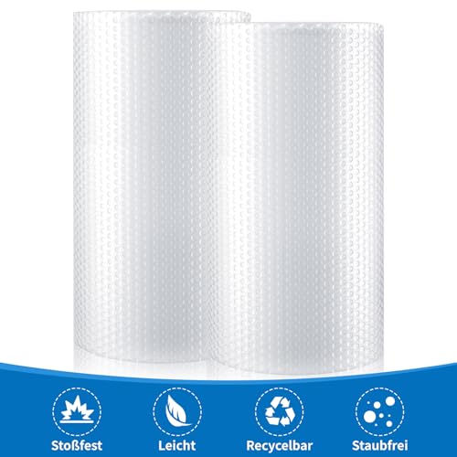 2 Rollen Luftpolsterfolie Rolle 10Mx 20cm Bubble Wrap 100% Prozent recycelbar leicht und ideal für Verpackung Transport und Umzug