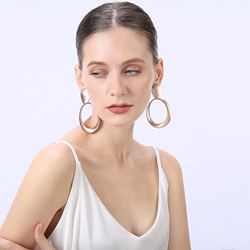 Matte Gold Silver Big Hoop Clip On Earrings for Women Disc Dangle Clip Earrings for Women Girls Gift4