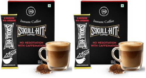 Image of SSKULLHIT Instant Coffee Powder | 100g Box | 50 Sachets Packs (2g Each) Best for Espresso, Latte & Cappuccino | Hot & Cold Brew Ready | Rich Aromatic Coffee (Pack of 2)