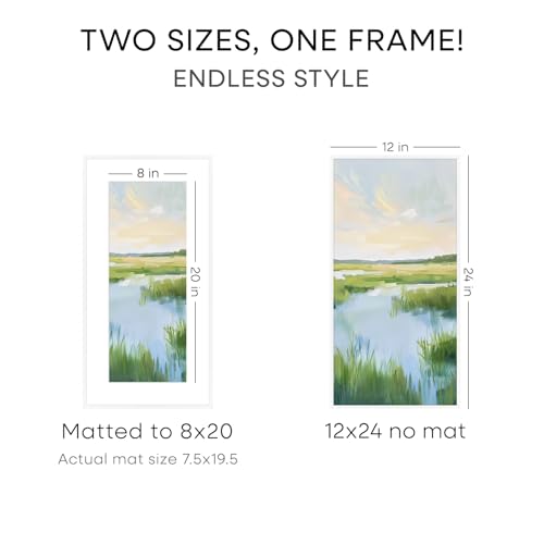 Image of Homeforia 12x24 Picture Frame White, High End Metal 12x24 Poster Frames with Mat 8x20 inch Photo, 12 x 24 White Frames Matted to 8 by 20 Print, 24x12 Panoramic Frames, Tempered Glass, Wall Kit, Set of 1