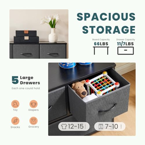 image for OLIXIS Dresser for Bedroom, 5 Storage Drawers, Wide Fabric Closet Ches