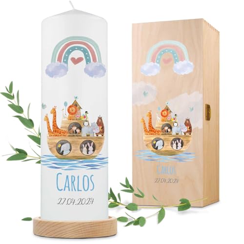 GRAVURZEILE Bedruckte Kerze - Taufkerze Arche Regenbogen -...