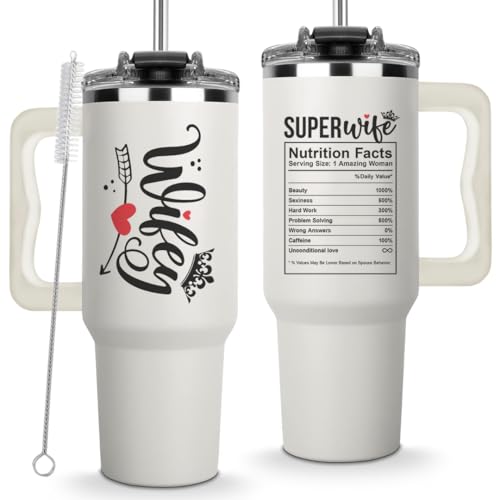 Vivulla68 Gifts for Wife from Husband - Wife Tumbler 40Oz, Wifey Gifts on Birthday & Anniversary, Present Ideas for Wifey Her, Cool Wedding Coffee Cup with Straw and Handle, Drinking Mug for Women