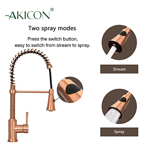 Pre-Rinse Spring Kitchen Faucet, Single Handle Solid Brass High Arc Pull Down Sprayer Head Kitchen Sink Faucet With Deck Plate (Copper) #TOP7