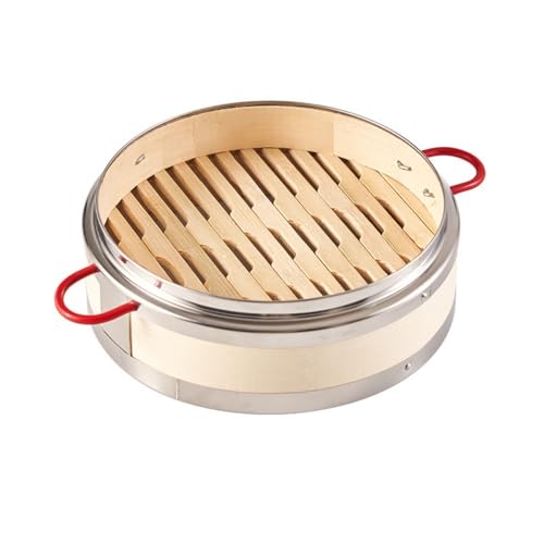 Vaporera de bambú para alimentos, cesta de cocción al vapor con formación de tira de aluminio, cesta de vapor de 7.09/7.87 pulgadas con asa (18 cm, sin tapa)
