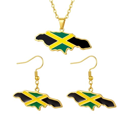 Jamaica Map Pendant Necklace (Gold Earrings + Necklace 45cm) [���s�A���i]