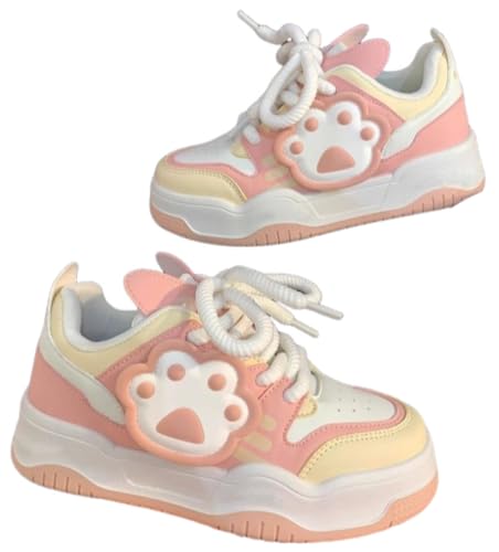 Kawaii Platform Shoes Cute Cat Paw Print Chunky Sneakers for Women Breathable Lightweight Platform Sport Shoes
