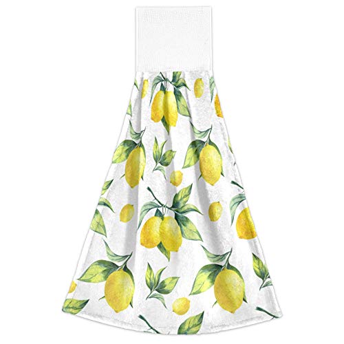 Yellow Lemon Leaf Kitchen Hanging Hand Towels,Fruits Absorbent Tie Towel With Loop 2 Pcs Kitchen Linen Sets For Bathroom Restroom Home Decor #TOP1