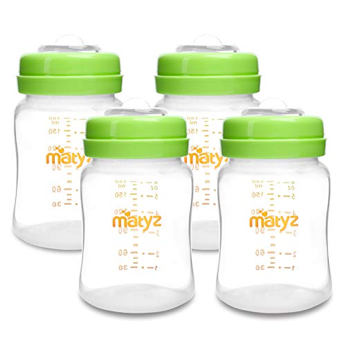 Image of Matyz 4-PACK Breastmilk Storage Bottles With Lids (Green, 6oz Each) - Wide Mouth Breastmilk Collection Storage Bottle - Leakproof Breast Pump Bottle for Spectra Medela Philips Breast Pumps