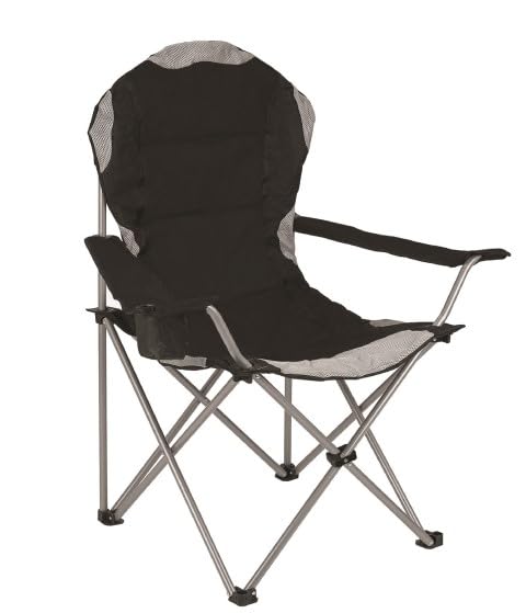 Aggloz | High Back Black Folding Camping Chair With Carry Bag, Luxury Padded Seat, Heavy Duty Tubular Steel, Lightweight, Cup Holder Armrest, Portable, Outdoor Garden