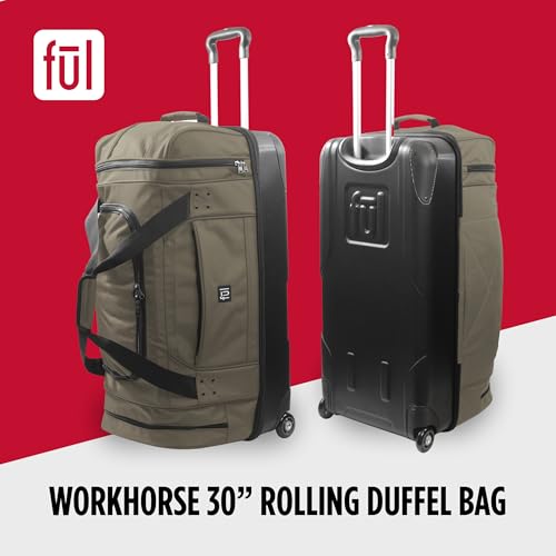 FUL Workhorse 30-Inch Rolling Duffel Bag, Split-Level Travel Luggage with Hardshell Base and Wheels, Khaki2