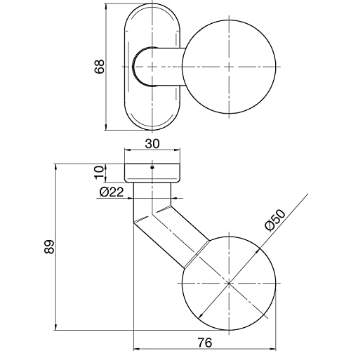 OGRO Renovi 3548 90050057183 Door Knob Rosette 30 x 68 x 10 Cranked Knob Matte Stainless Steel, Edelstahl - Image 2