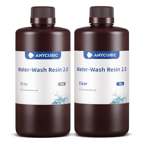 Image of ANYCUBIC Water Washable 3D Printer Resin 2.0, 405nm High Precision 3D Resin, Low Shrinkage Photopolymer Resin for 4K /8K /12K Capable LCD DLP Resin 3D Printer (Grey+Clear, 2kg)