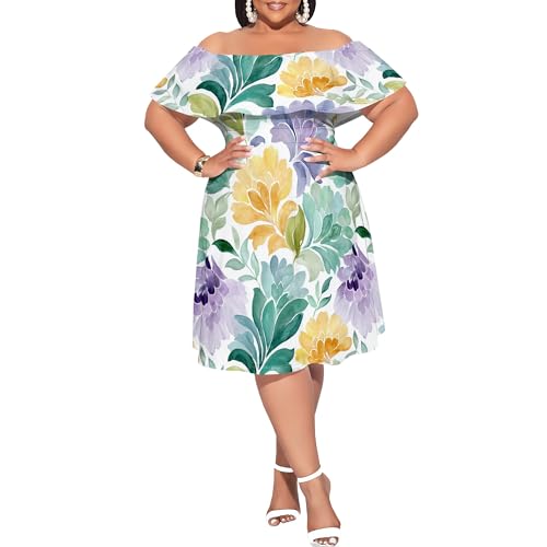 Image of SUZONANA Women's Plus Size Summer Dresses Floral Print Midi Dresses Flowy Sundresses