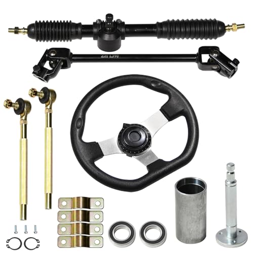 JNDO Go Kart Steering kit 390mm Steering Shaft+440mm Rack and Pinion+270mm Steering Wheel+150mm Steering Column+80mm Sleeve Suitable for Buggy Quad Go Kart Golf UTV