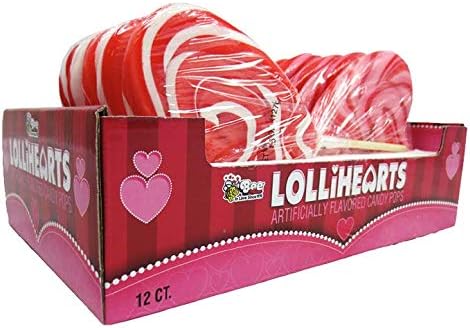 Valentine Pink and White Lollihearts Large Swirl Heart Pops- 4.5 oz - 12 Count