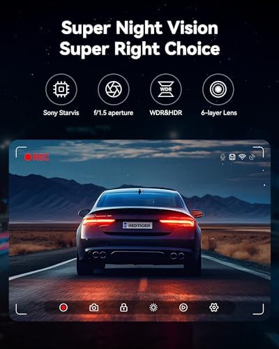 REDTIGER Dash Cam Przód samochodu Tył 4K / 2.5K z GPS WiFi Rejestrator deski rozdzielczej samochodu z ekranem IPS 3,18 ", nagrywanie w pętli noktowizyjnej 170 ° Szeroki kąt WDR, obsługa maks. 256 GB