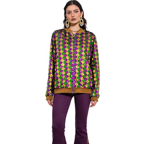 Chaqueta de béisbol bordada brillante casual con lentejuelas metálicas