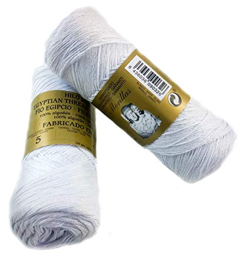 ▷ Pack de Zepelines de Algodón perlé 100% egipcio mercerizado para DIY y tejer a mano labores de ganchillo o punto con un acabado elegante. (2 unidades Perlé N5, Blanco)