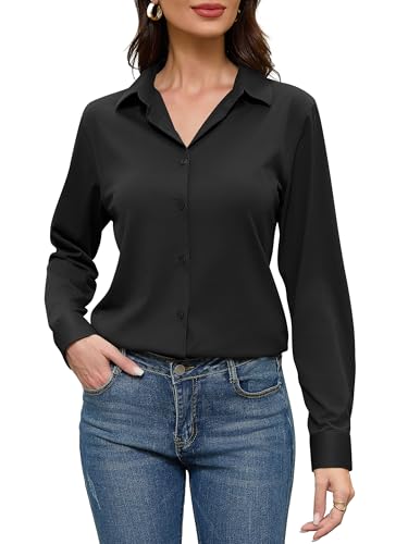 COUXILY Soft Non-Iron & Wrinkle-Free Womens Button Down Shirts with Mulberry Silk Long Sleeve Blouse Casual Work Tops2