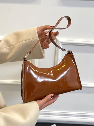 Image of QWINEE Women's Artificial Patent Leather Tote Bag for Women Zipper Square Satchel Purse Ladies Shoulder Crossbody