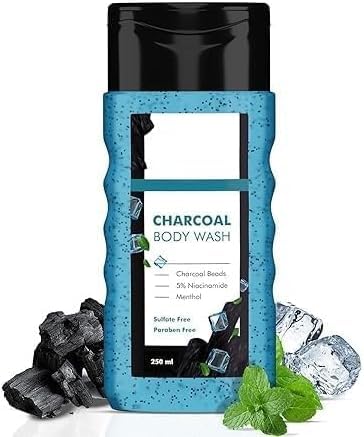 PB 3 in 1 Act.ion Char.Coal & Men.thol Bo.dy Wa.sh | Wi.th Men.thol, 5% Niacin.Amide & Activ.ated Char.Coal Bea.ds | F.or Inst.ant Coo.ling, Od.or Prote.ction & Impr.oves Sk.in tex.ture | 250ml