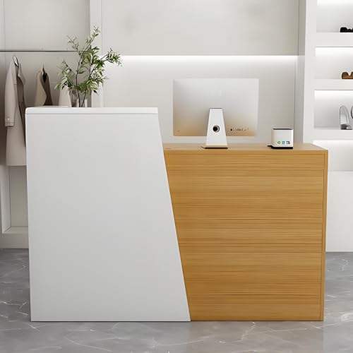 Snaweo Banco Reception con bancone, Bancone Reception per Salone di Bellezza, bancone con cassetto chiudibile a Chiave per Ufficio Domestico e Ufficio, salvaspazio(Wood Color,100cm/39.3in)