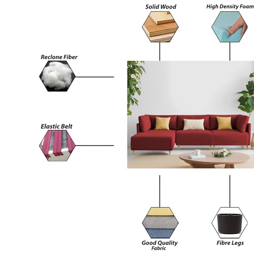 Image of Carina LHS 4 Seater L Shape Sofa Set for Living Room (Maroon Fabric) Premium Fabric Sofa
