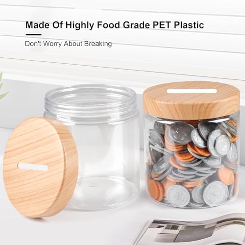 Mczxon Small Coin Bank Jars 4-Pack, 16oz Clear Plastic Coin Money Tip Coin Jars with Slotted Lids, Small Transparent Plastic Coin Money Piggy Banks Jars for Adults Teens Girls Boys