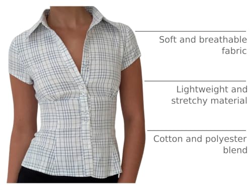 Image of Y2k Girls Vintage Coquette Button Down Shirt Women Short Sleeve V-Neck Slim Fitted T-Shirt Cute Blouse Crop Top