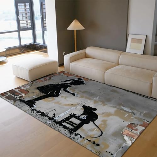Tapis de salon moderne lavable 60x90cm gris à poils ras - 3