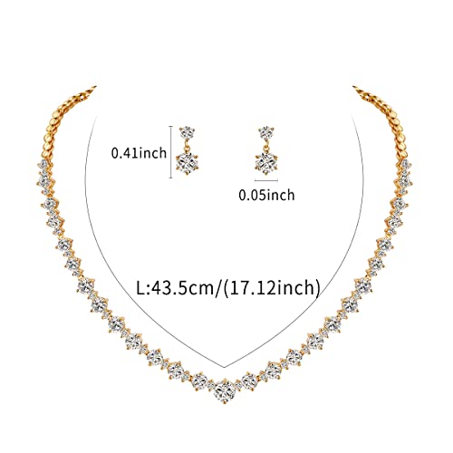 WeimanJewelry Silver/Gold Plated Women Cubic Zirconia Round Cut CZ Bridal Necklace and Drop Earring Set for Bride Wedding (Gold)2